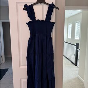 Hill House Deep Blue Midi Dress with Ruffle Straps
